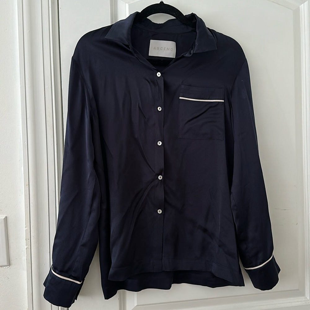 Asceno Silk Midnight White Edged Pajama Top